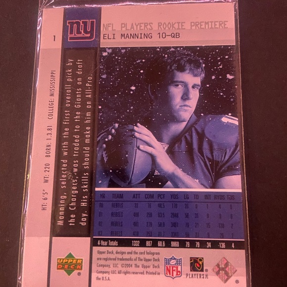 Eli Manning Rookie Card 2004 Upper Deck NY Giants - Picture 2 of 2